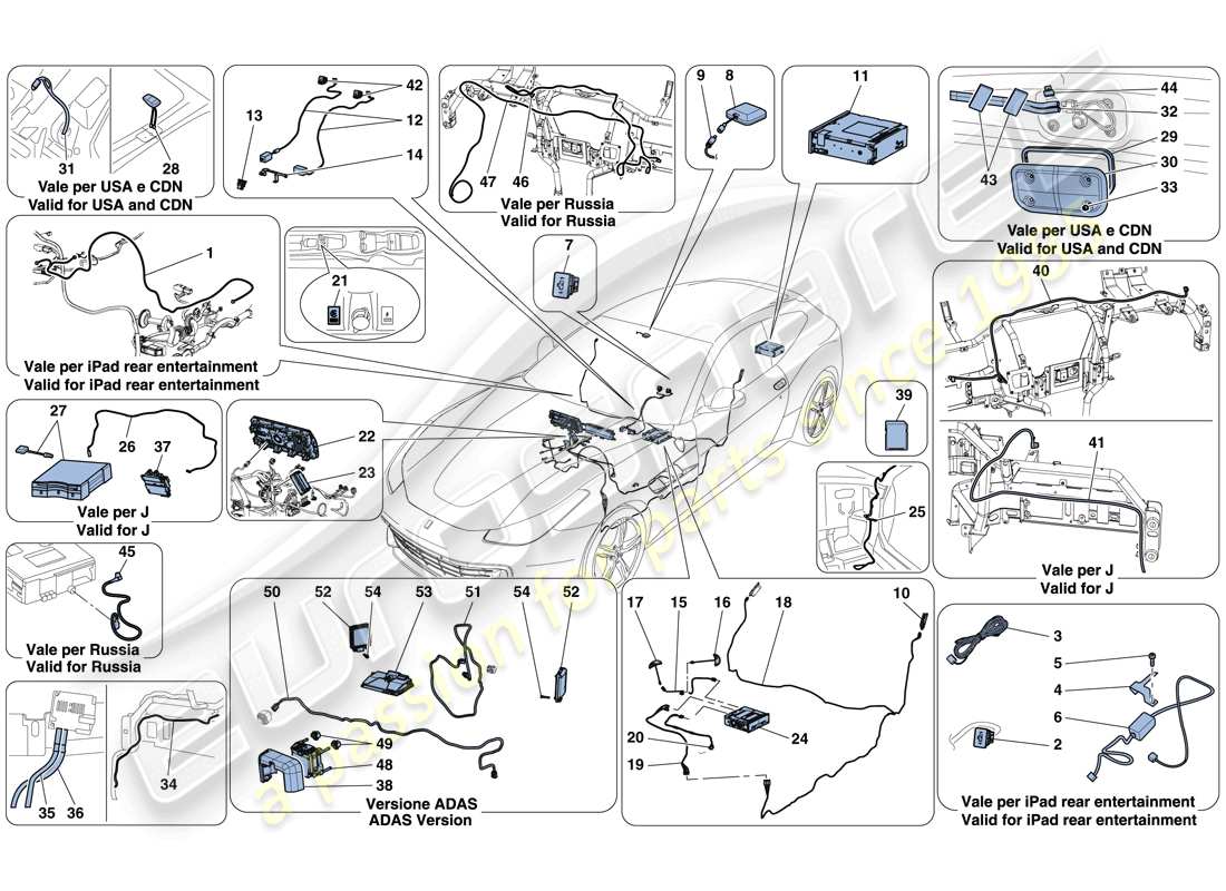 ferrari gtc4 lusso (rhd) diagrama de piezas del sistema de información y entretenimiento