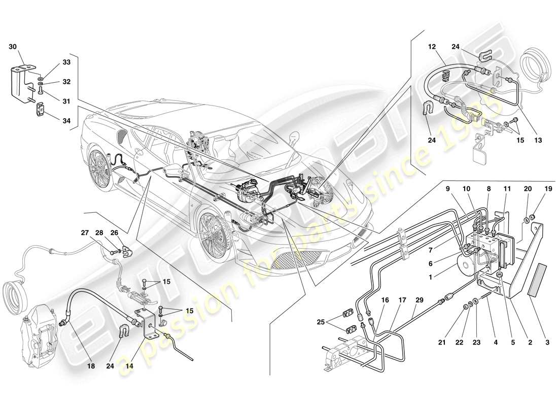 ferrari f430 scuderia (rhd) diagrama de piezas del sistema de frenos