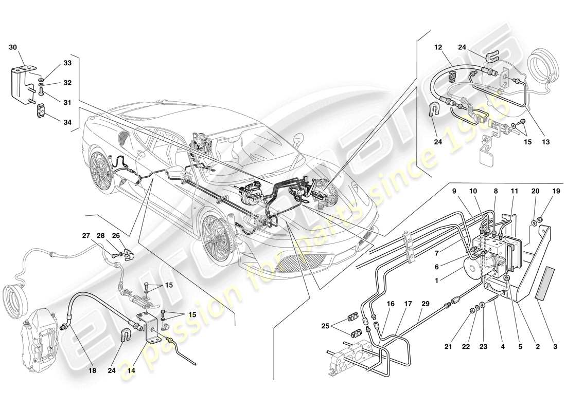 ferrari f430 scuderia (rhd) brake system diagrama de piezas