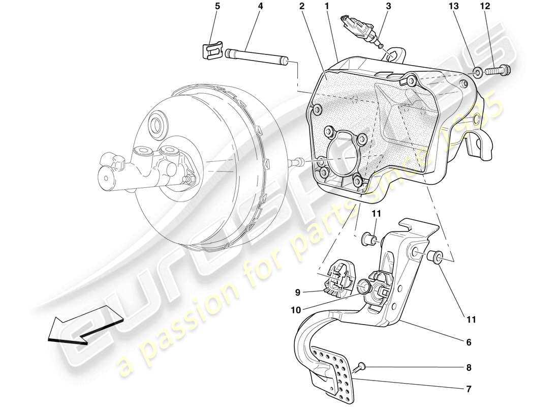 ferrari 599 gto (europe) diagrama de piezas del tablero de pedales