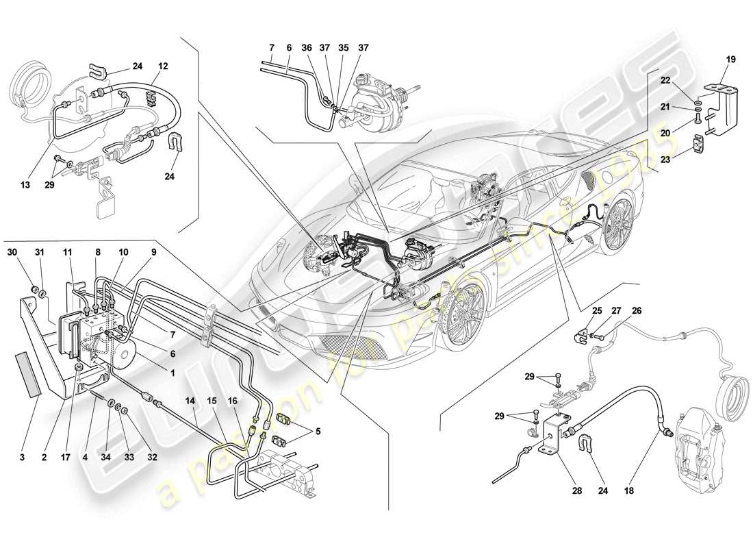 ferrari f430 scuderia (rhd) diagrama de piezas del sistema de frenos