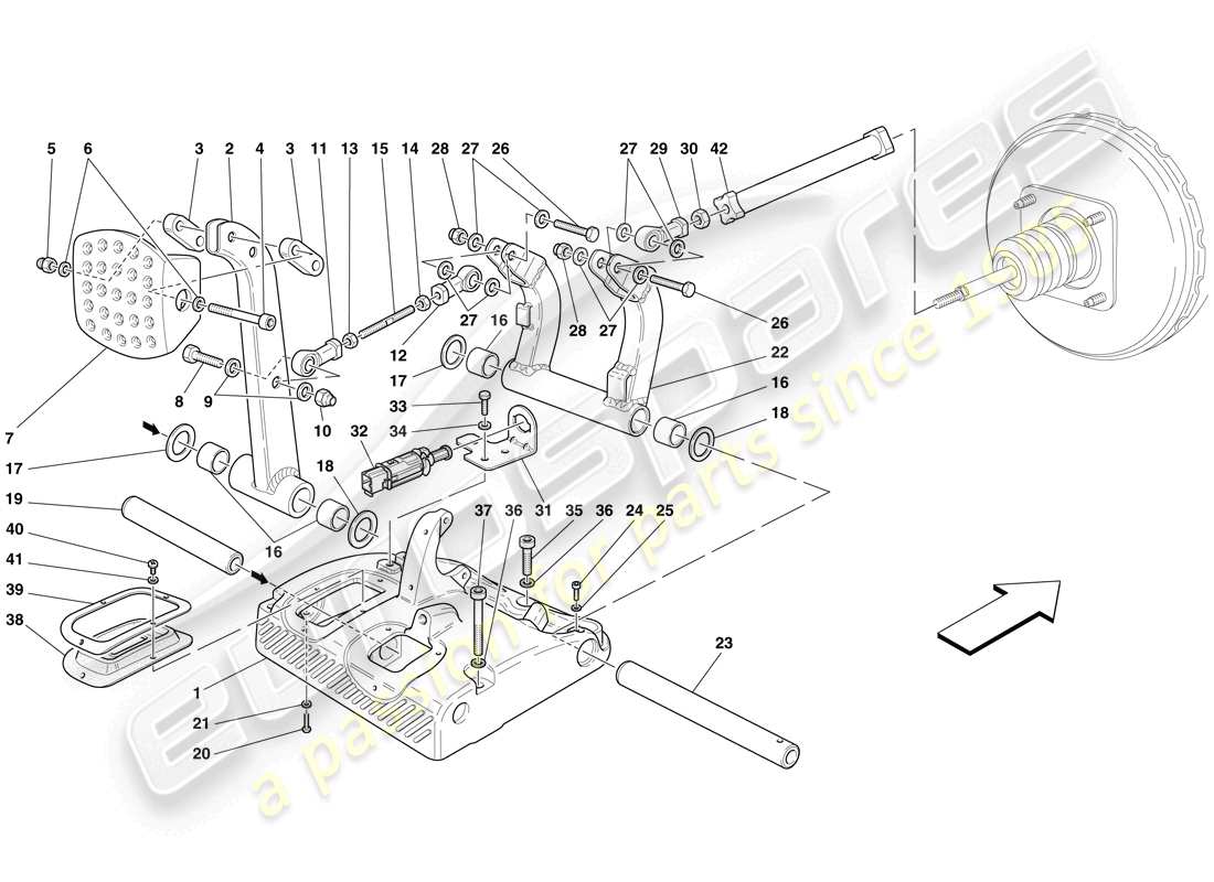 maserati mc12 pedales - diagrama de piezas del pedal de freno