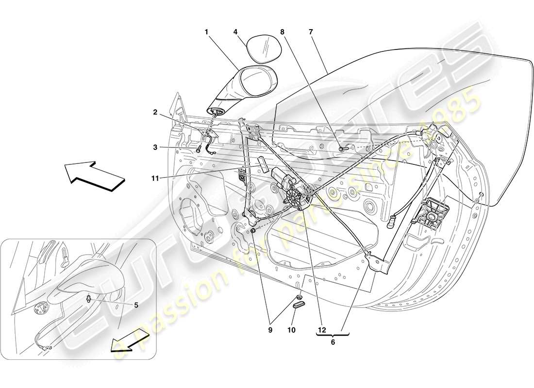 ferrari california (europe) ventanas eléctricas y espejos retrovisores diagrama de piezas