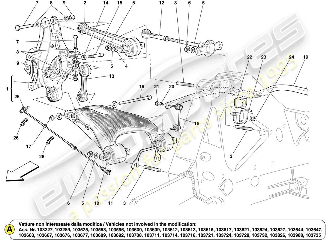 ferrari california (rhd) diagrama de piezas de la suspensión trasera