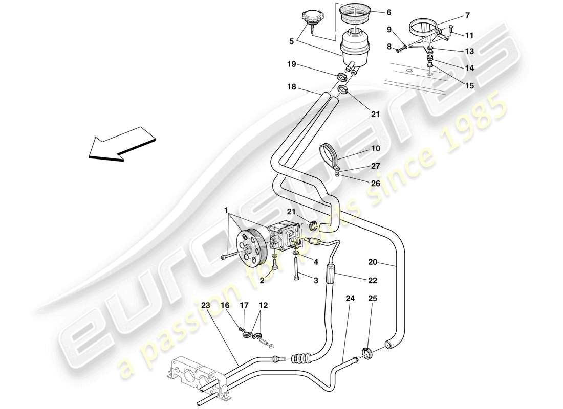 ferrari f430 scuderia spider 16m (rhd) bomba de dirección asistida y depósito diagrama de piezas