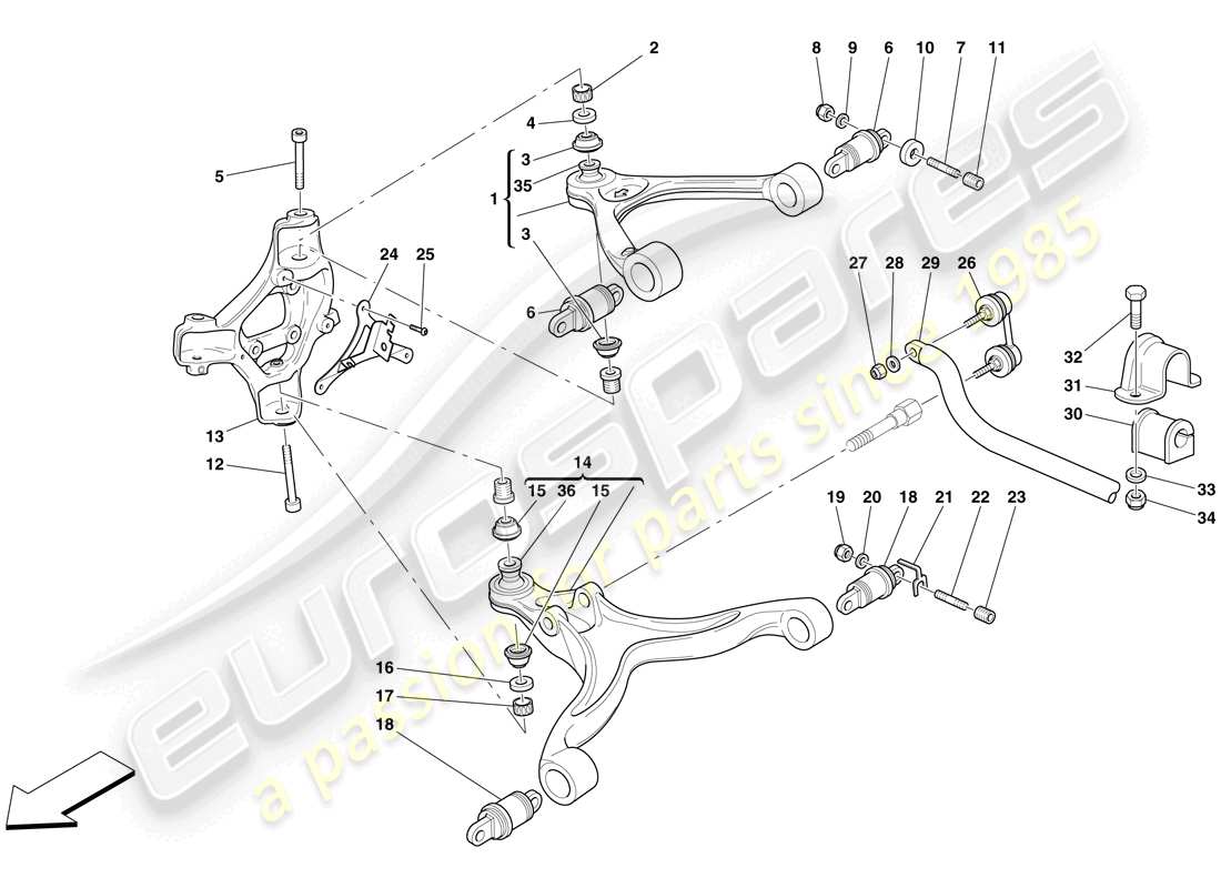 ferrari 599 gto (rhd) suspensión delantera - brazos y barra estabilizadora diagrama de piezas