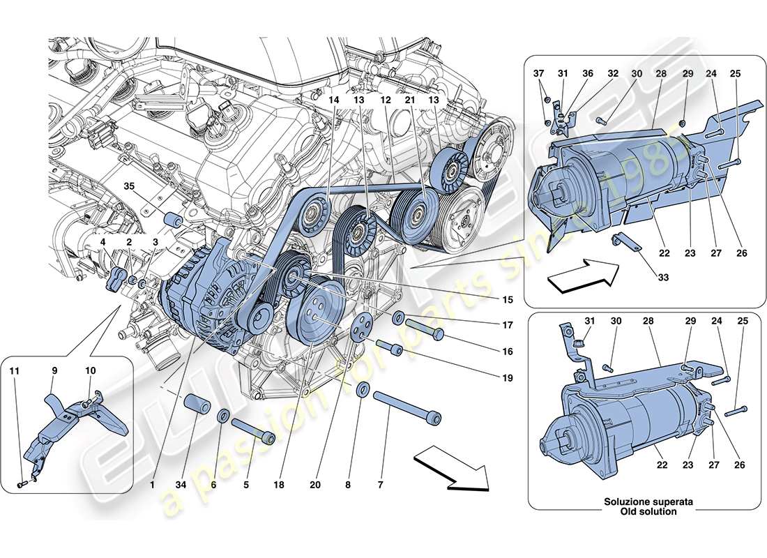 ferrari ff (europe) alternador - motor de arranque diagrama de piezas