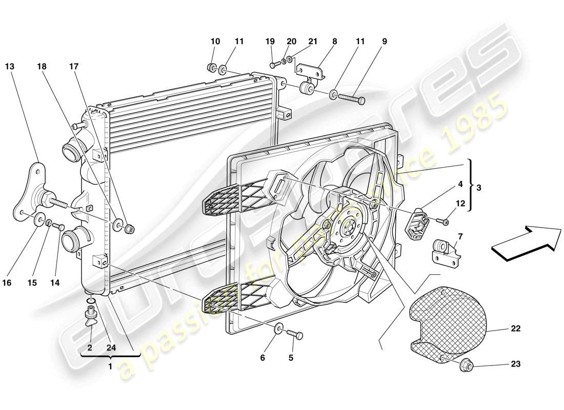 ferrari f430 spider (rhd) diagrama de piezas de los radiadores del sistema de refrigeración