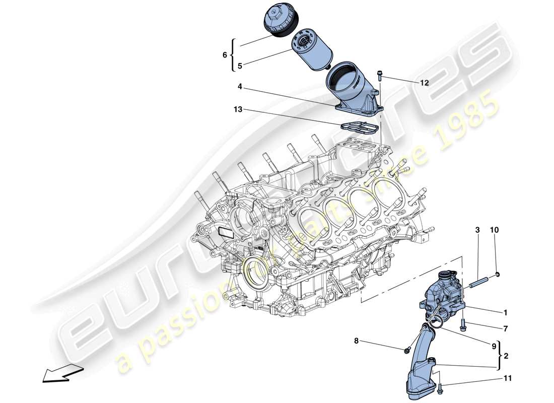 ferrari gtc4 lusso t (rhd) lubricación: diagrama de piezas de bomba y filtro