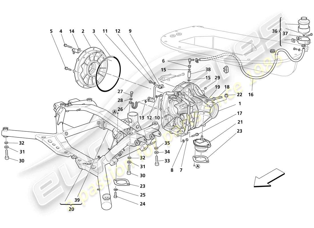 maserati trofeo caja de diferencial - parte inferior trasera diagrama de piezas
