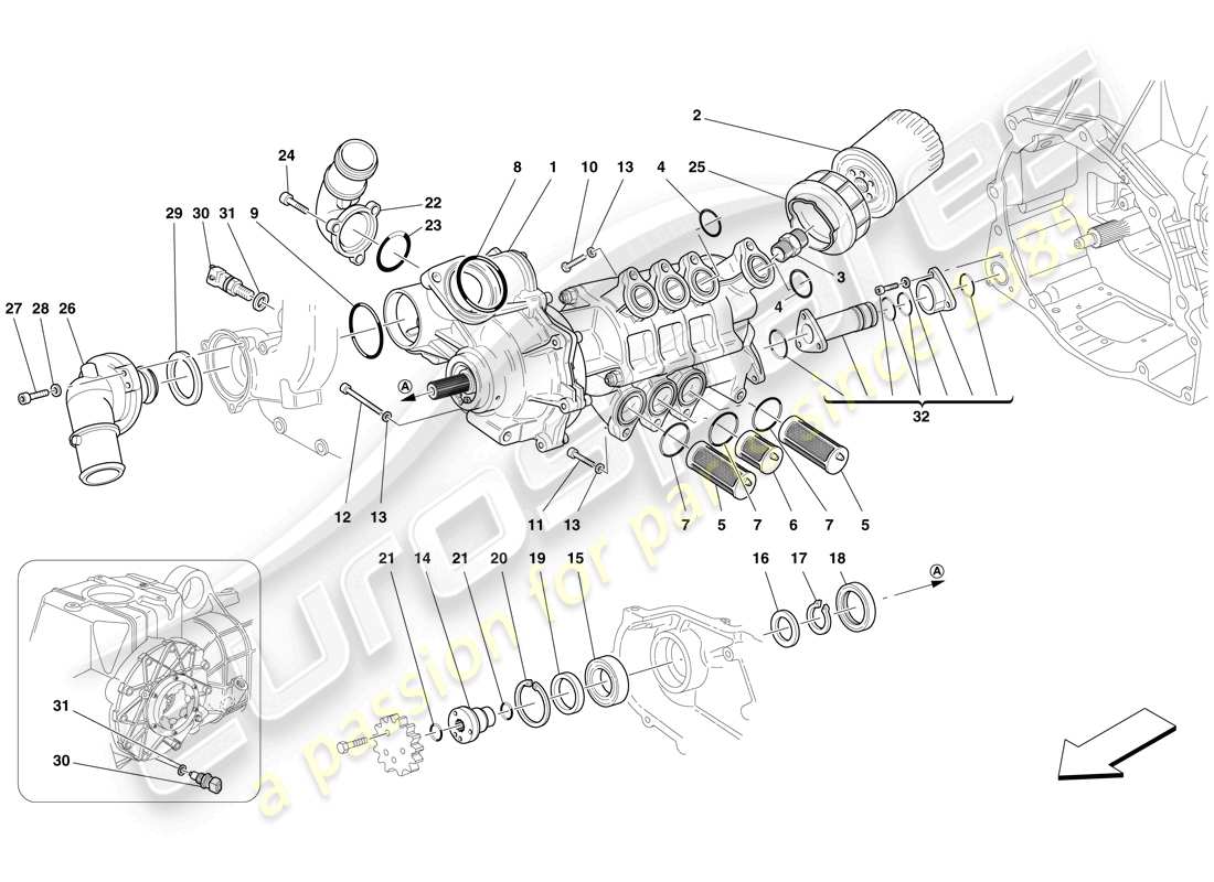 ferrari f430 scuderia spider 16m (usa) bomba de aceite / agua diagrama de piezas