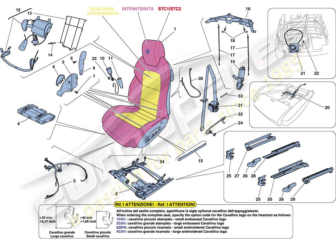 ferrari ff (rhd) asiento delantero - cinturones de seguridad, guías y ajuste esquema de piezas