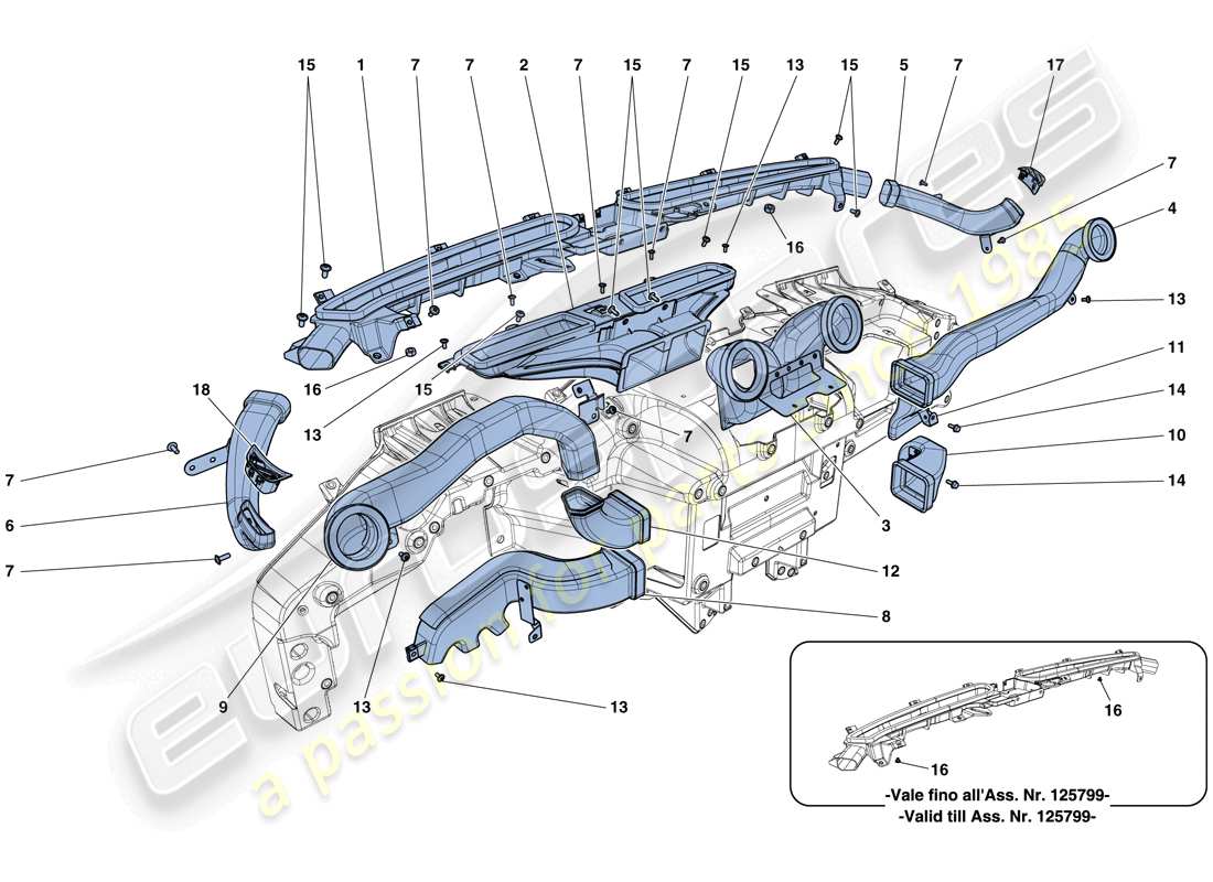 ferrari california t (europe) conductos de aire del tablero diagrama de piezas