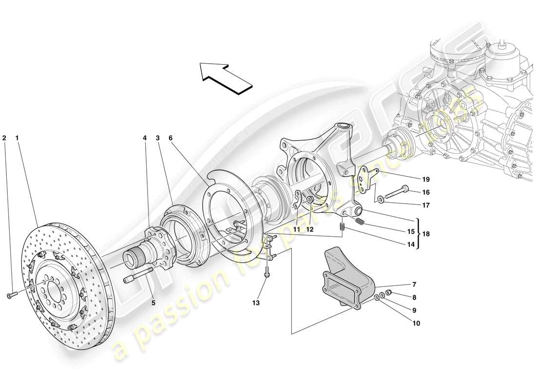 maserati mc12 disco de freno trasero y soporte de buje diagrama de piezas