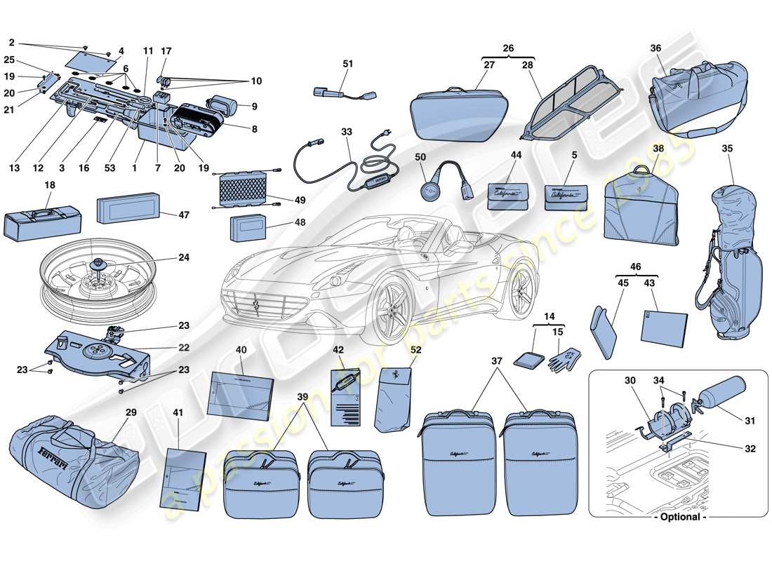 ferrari california t (europe) accesorios estandar diagrama de piezas