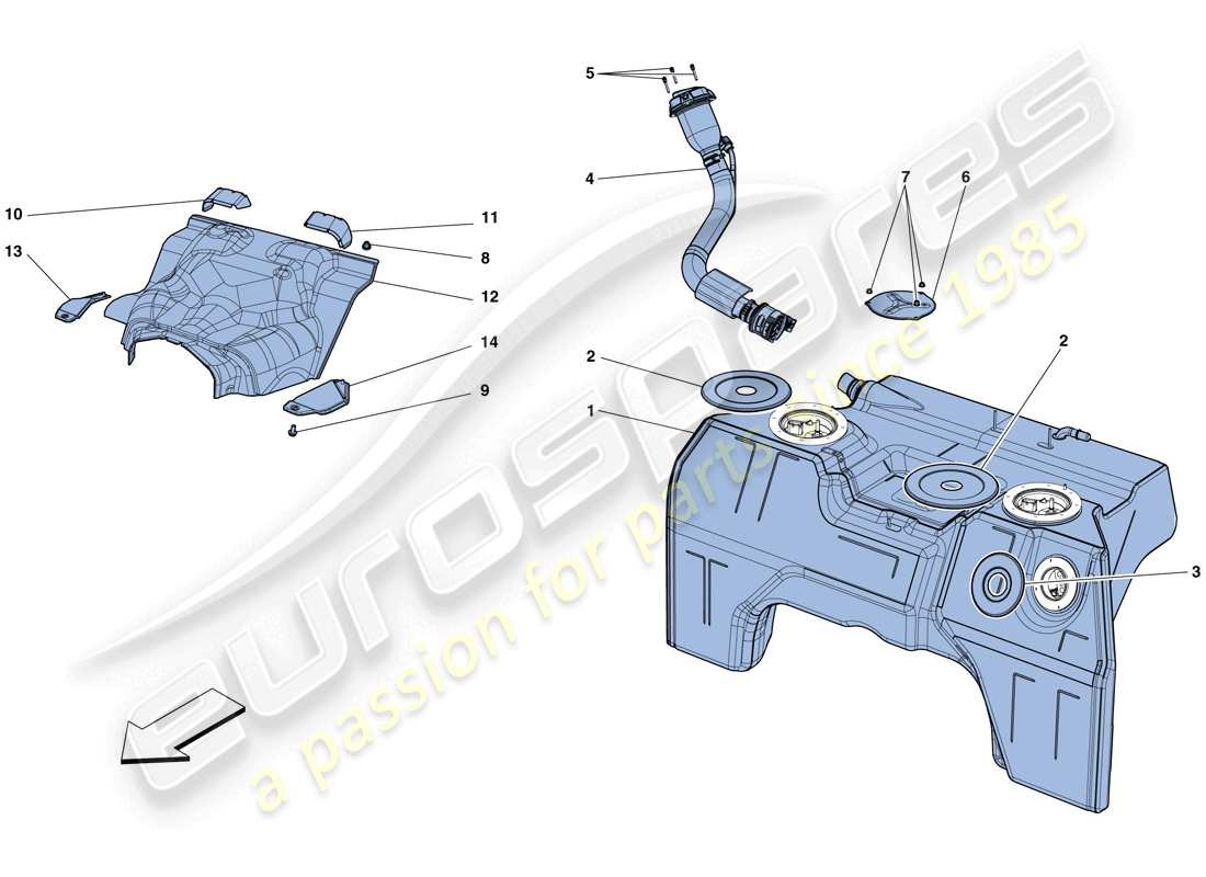 ferrari f12 berlinetta (rhd) diagrama de piezas del tanque de combustible y cuello de llenado