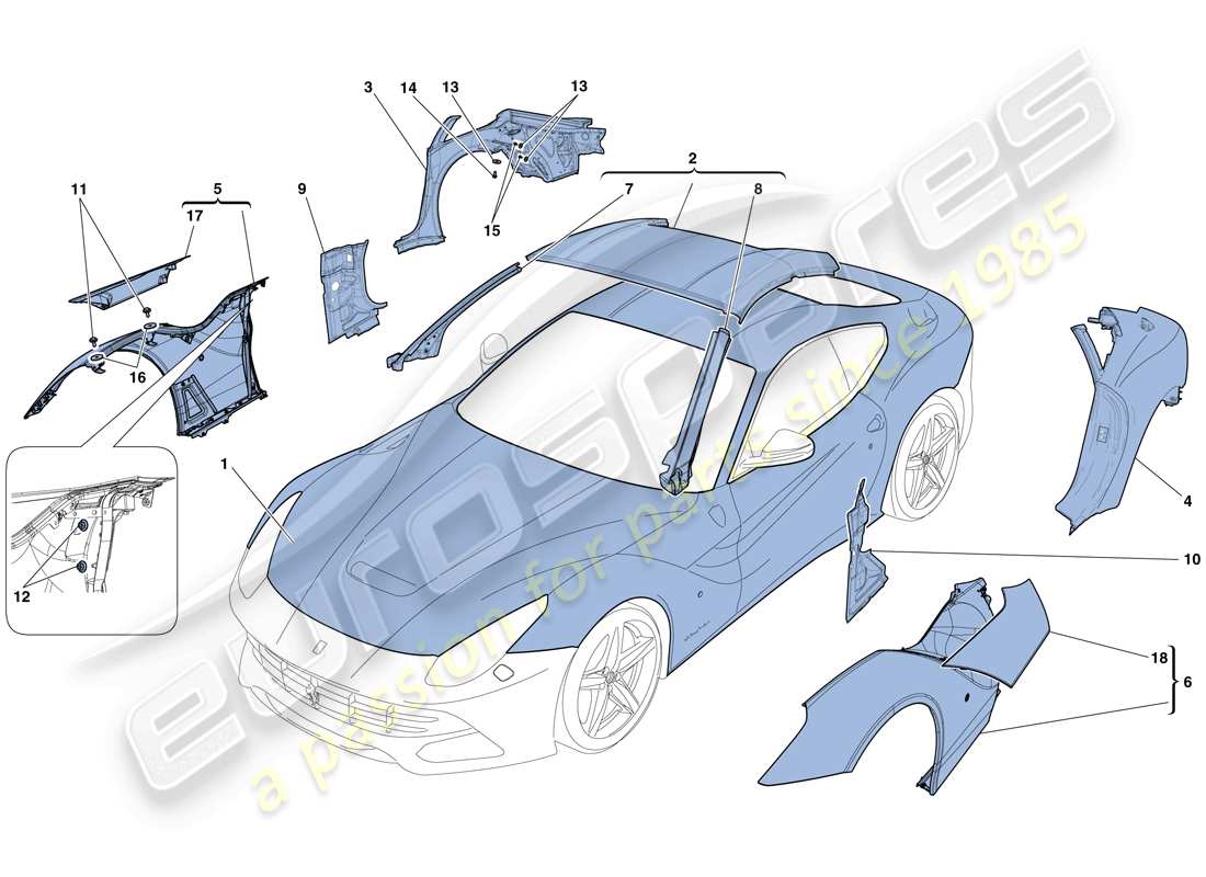 ferrari f12 berlinetta (usa) carroceria - acabado externo diagrama de piezas