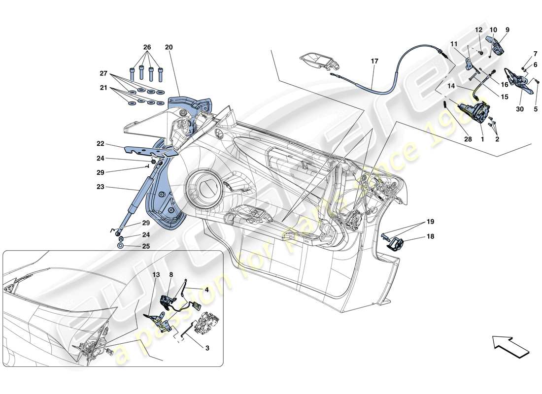 ferrari laferrari aperta (europe) puertas - mecanismos de apertura y bisagras diagrama de piezas