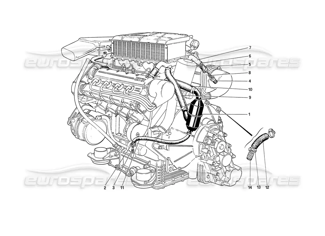 ferrari 208 turbo (1989) soplado - por diagrama de piezas del sistema