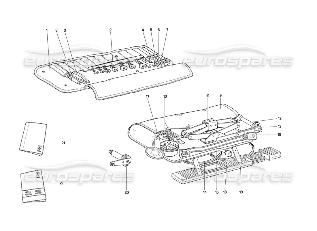 ferrari 208 turbo (1989) kit de herramientas: diagrama de piezas de documentos y accesorios