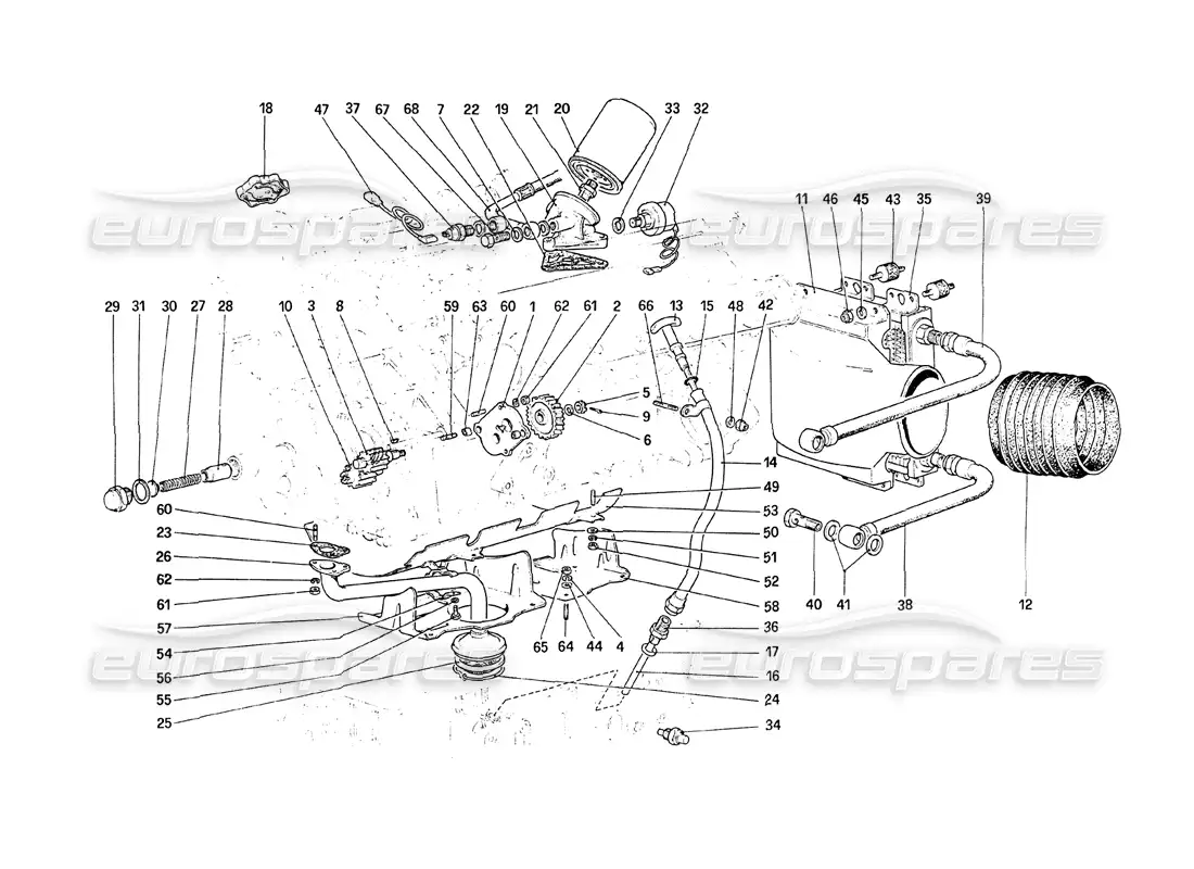 ferrari 208 turbo (1989) diagrama de piezas del sistema de lubricación