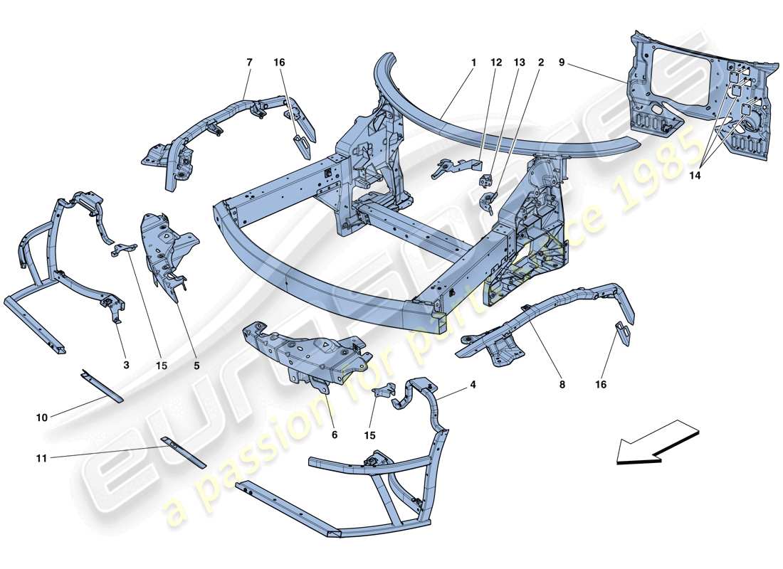 ferrari 458 speciale (usa) chasis - estructura frontal completa y paneles diagrama de piezas