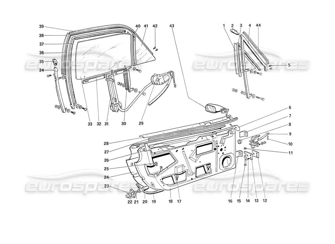 ferrari 208 turbo (1989) diagrama de piezas de puertas (desde el automóvil 71597)