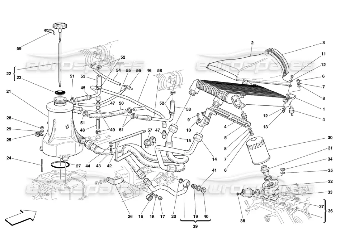 ferrari 360 challenge stradale sistema de lubricación y sistema de soplado diagrama de piezas
