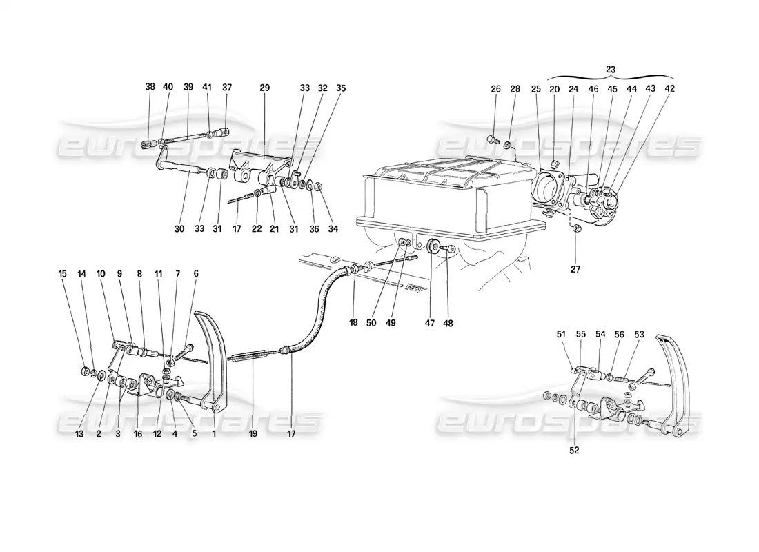 ferrari 208 turbo (1989) diagrama de piezas de conexión y carcasa del acelerador
