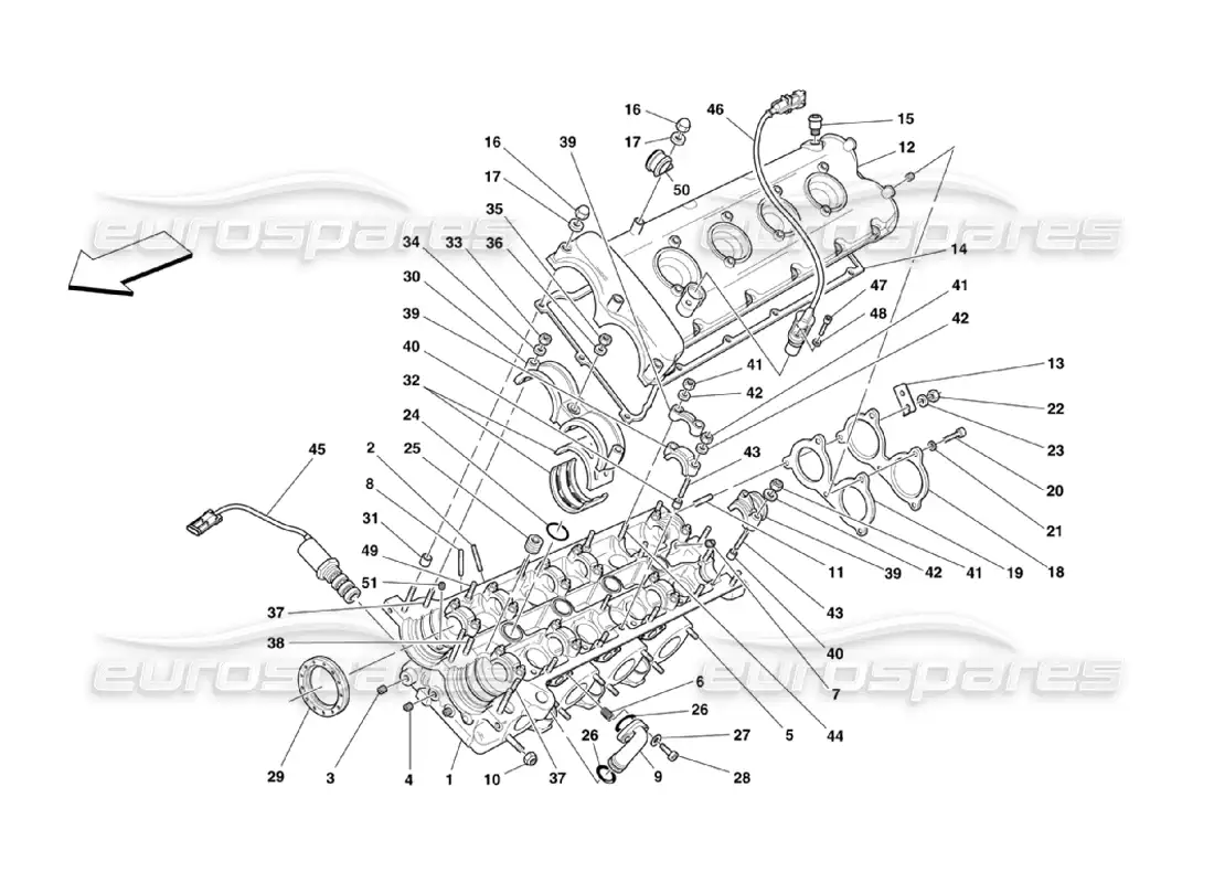ferrari 360 challenge stradale diagrama de piezas de la culata del cilindro izquierdo