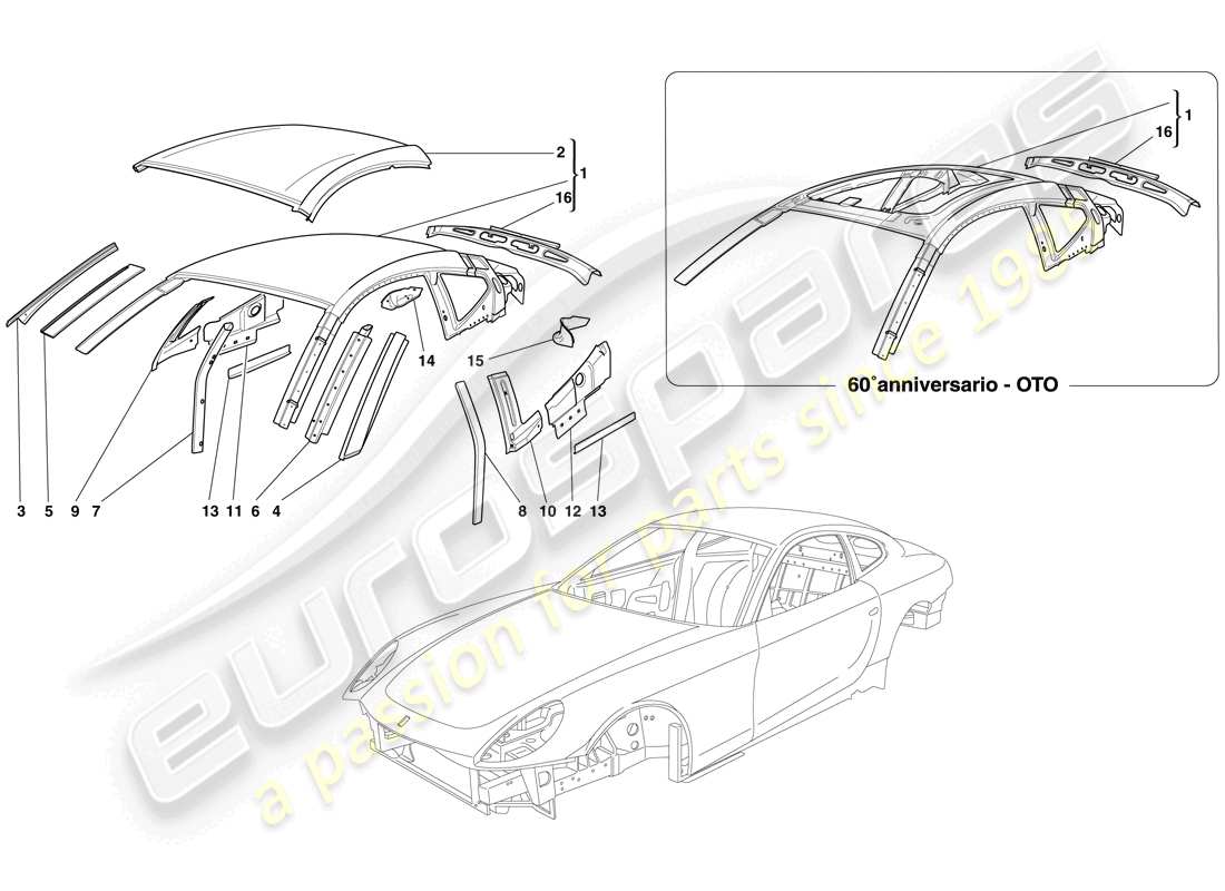 ferrari 612 sessanta (europe) carrocería - diagrama de piezas del techo