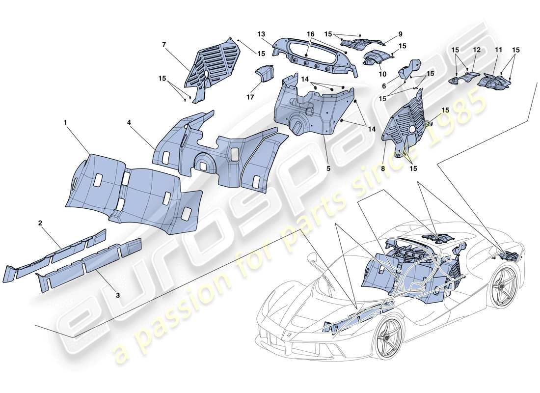 ferrari laferrari aperta (usa) protección térmica y aislamiento diagrama de piezas