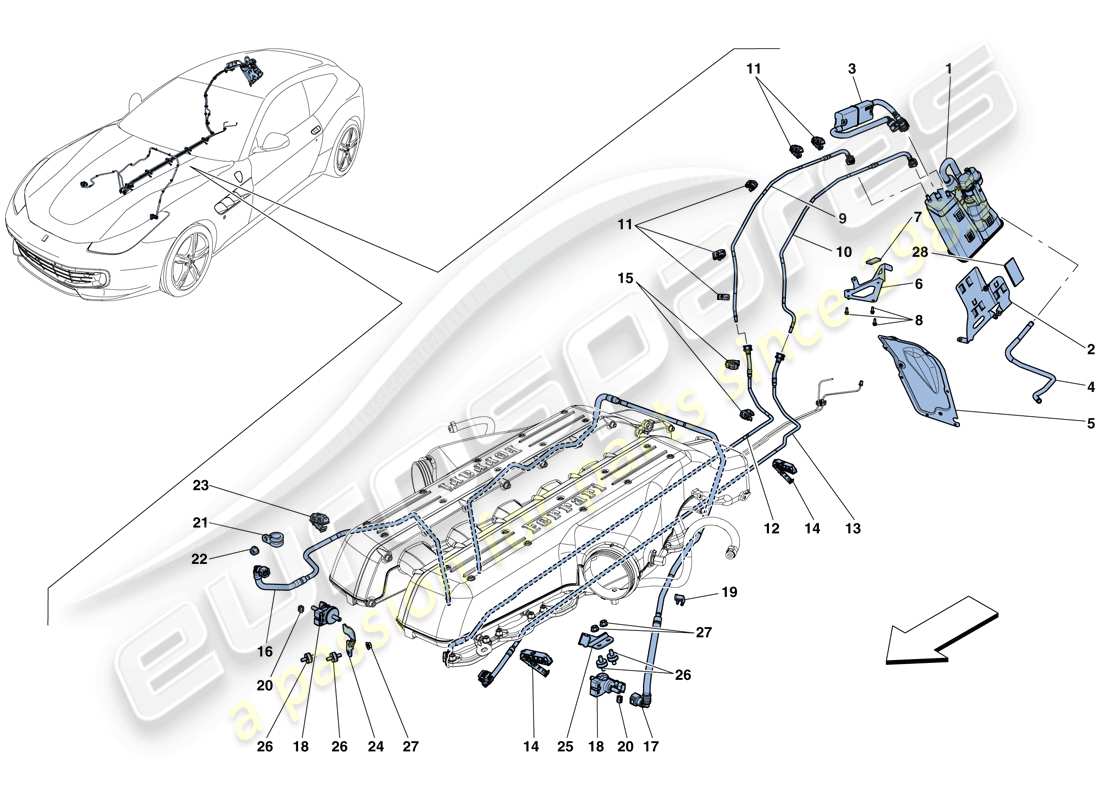 ferrari gtc4 lusso (usa) sistema de control de emisiones evaporativas diagrama de piezas