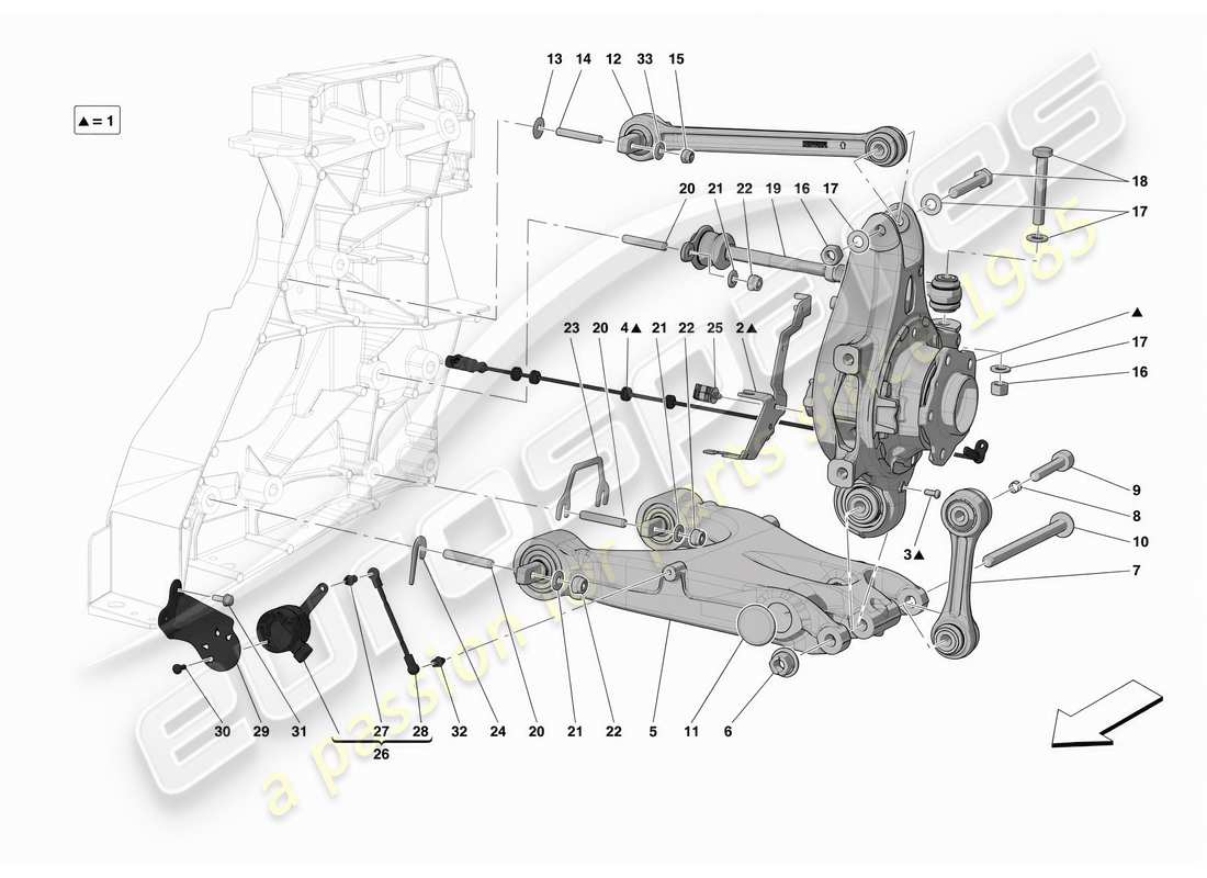 ferrari f8 spider suspensión trasera - brazos diagrama de piezas