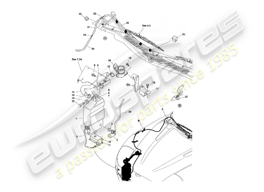 aston martin vanquish (2003) diagrama de piezas de los lavaparabrisas