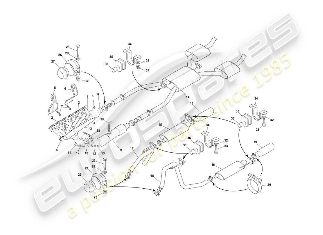 aston martin db7 vantage (2001) exhaust system diagrama de piezas