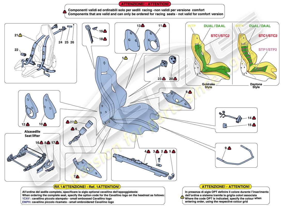 ferrari 488 gtb (rhd) diagrama de piezas del asiento de carreras
