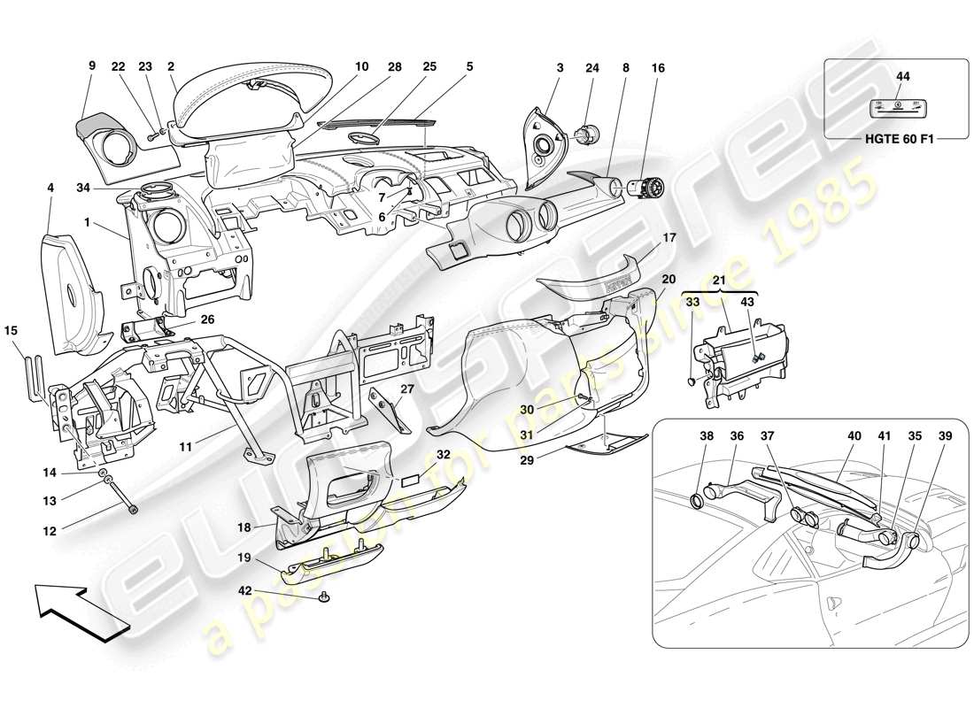 ferrari 599 gtb fiorano (europe) diagrama de piezas del tablero