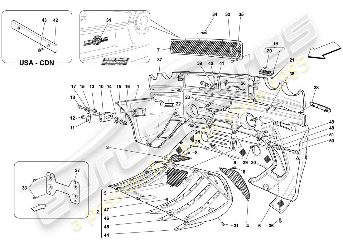 ferrari f430 scuderia (rhd) diagrama de piezas del parachoques trasero