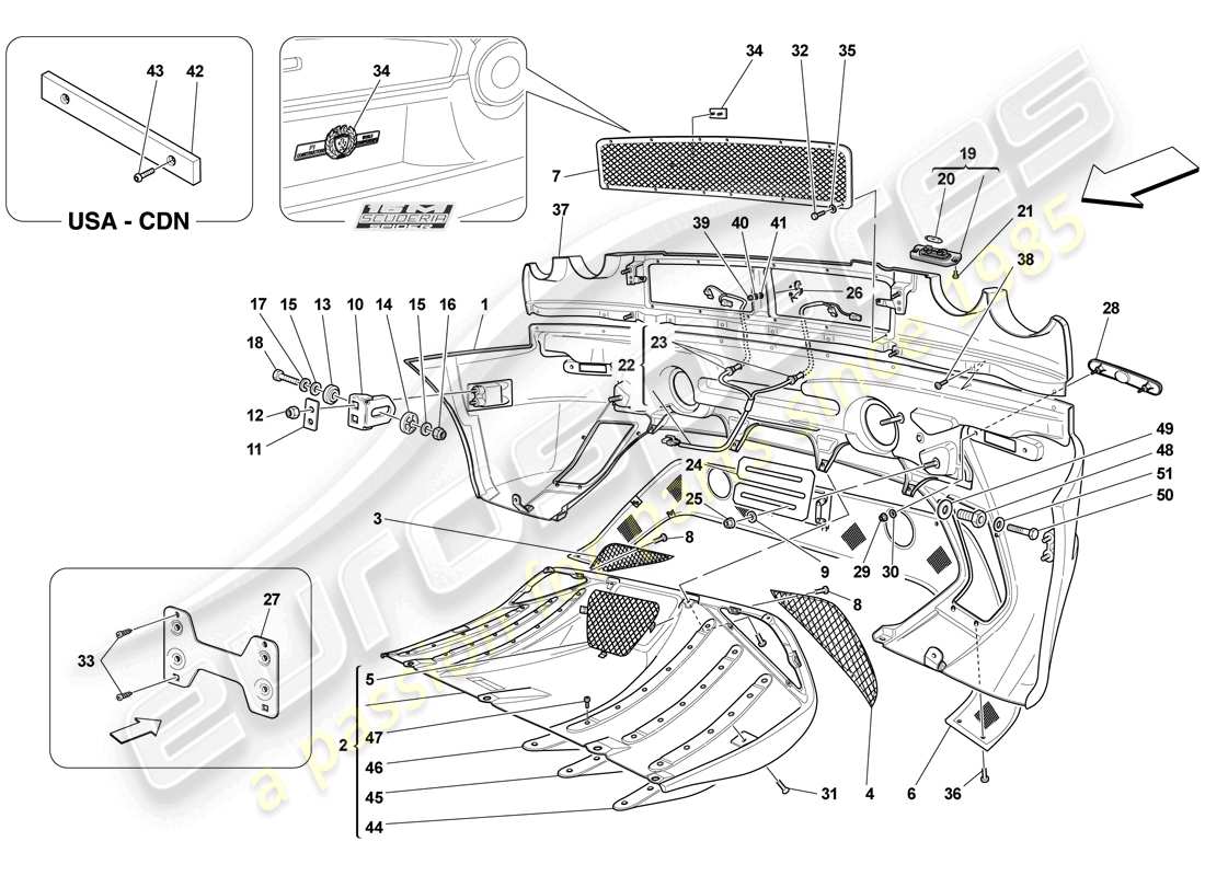 ferrari f430 scuderia (rhd) parachoques trasero diagrama de piezas