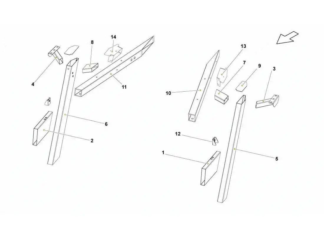 lamborghini gallardo sts ii sc diagrama de piezas de los elementos del bastidor trasero