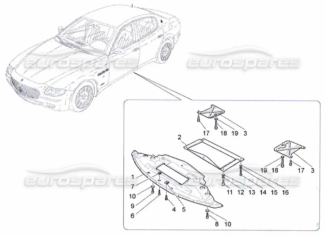 maserati qtp. (2010) 4.7 protección de bajos y bajos del suelo diagrama de piezas