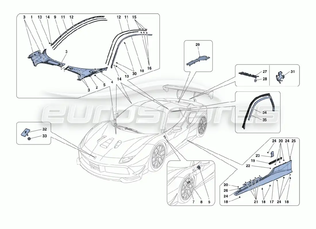 ferrari 488 challenge accesorios externos diagrama de piezas