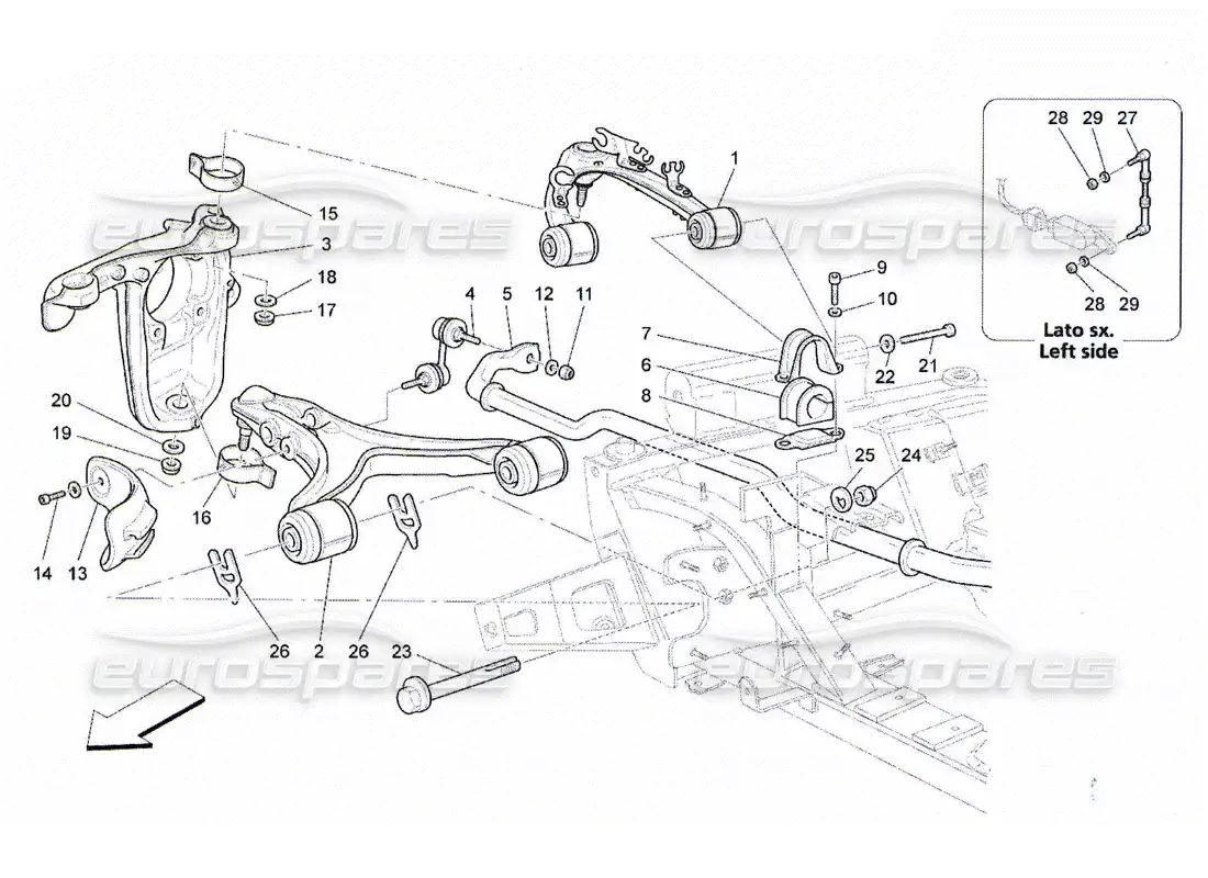 maserati qtp. (2010) 4.2 suspensión delantera diagrama de piezas