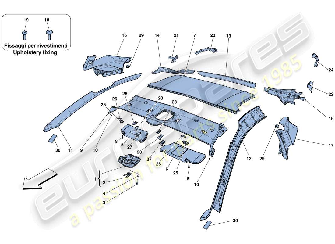 ferrari f12 berlinetta (usa) accesorios y acabados del techo diagrama de piezas