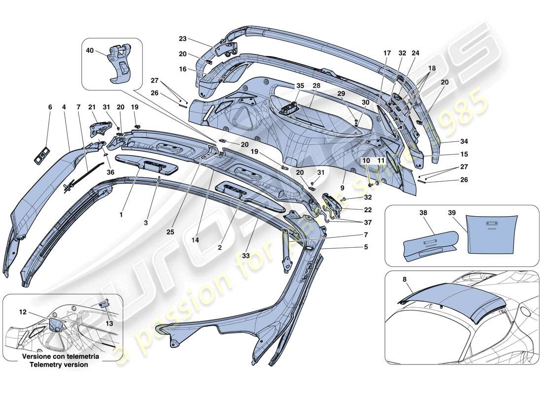 ferrari laferrari aperta (usa) accesorios y acabados del techo diagrama de piezas
