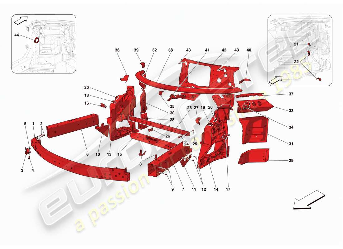 ferrari f8 spider estructuras y elementos delantero del vehículo diagrama de piezas