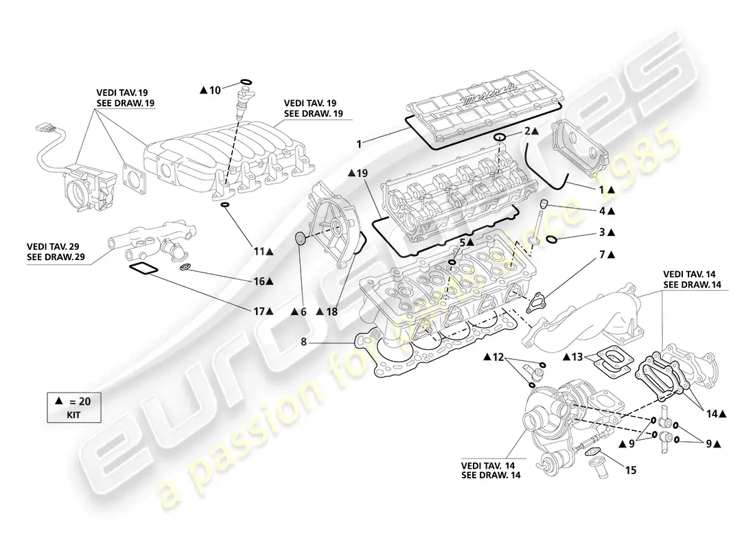 maserati 3200 gt/gta/assetto corsa juntas y sellos: cabeza diagrama de piezas