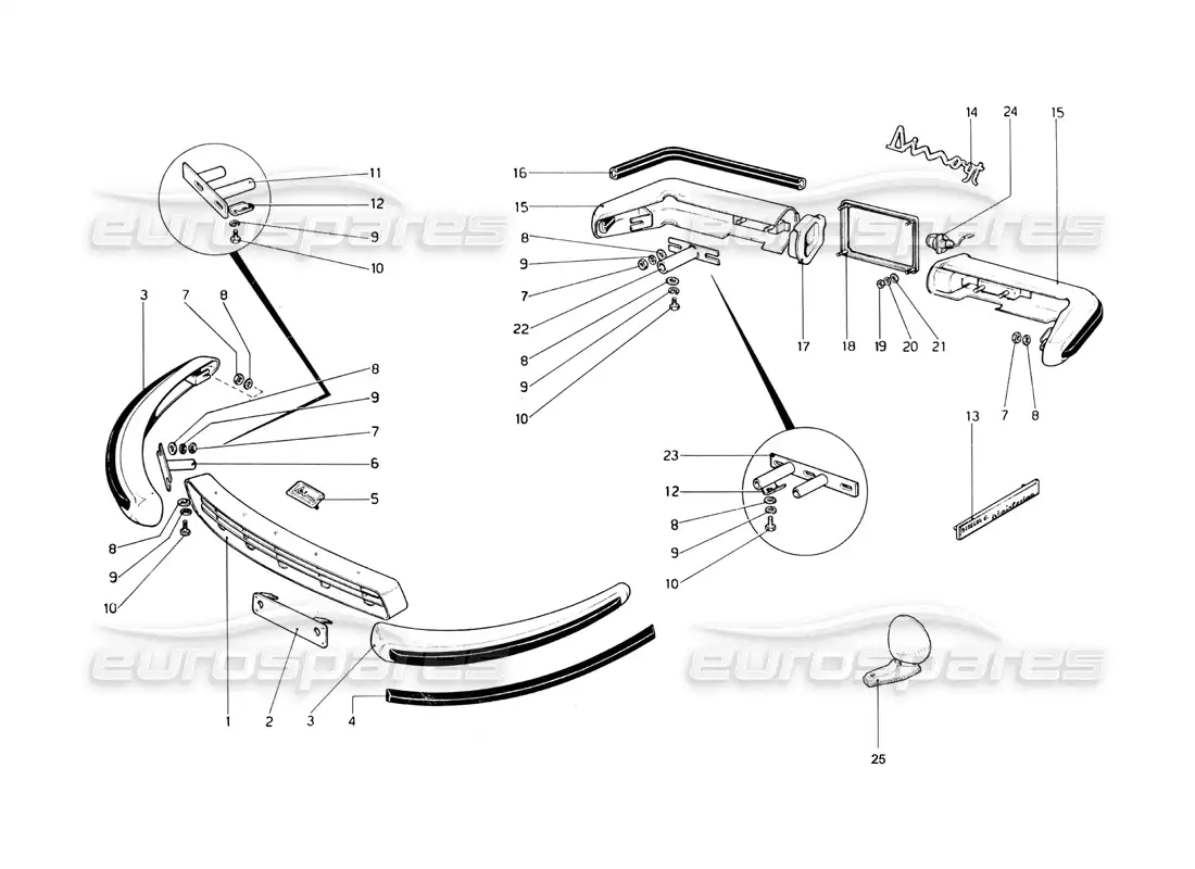 ferrari 246 dino (1975) parachoques y molduras diagrama de piezas