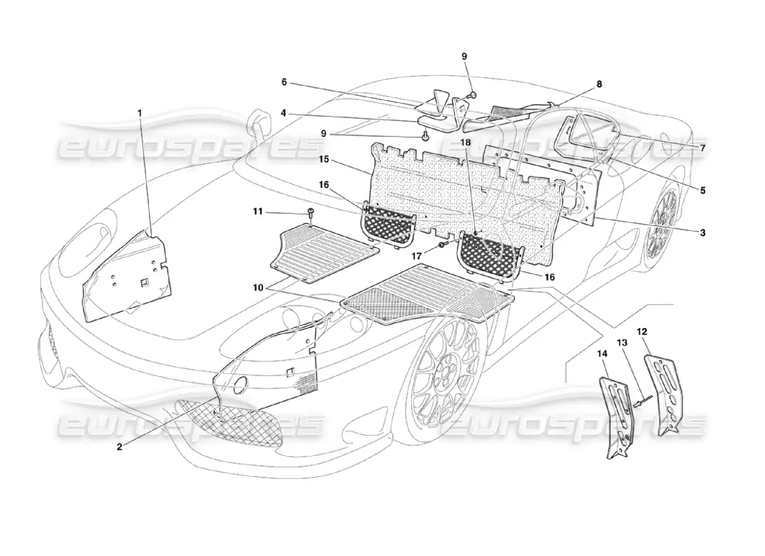 ferrari 360 challenge stradale aislamientos y moquetas del habitáculo diagrama de piezas